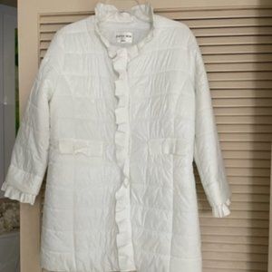 Patty Kim White Gros Grain trimmed puffer coat size Medium
